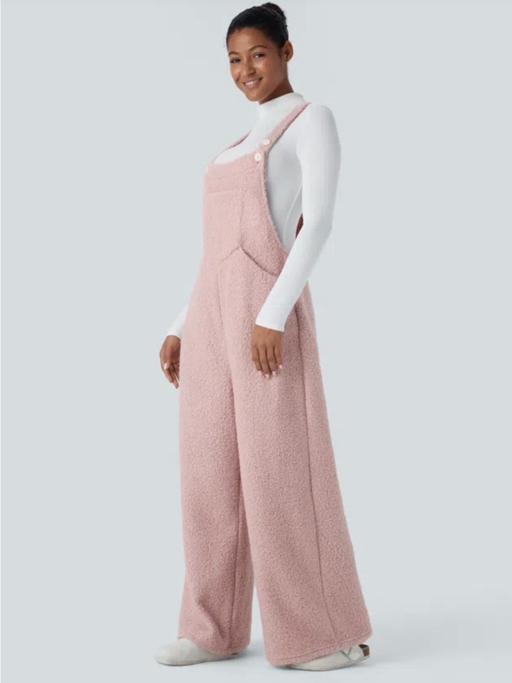 NWT Halara Women’s Dirty Pink Wide Leg Teddy Overalls Sz.Small Cozy Casual
